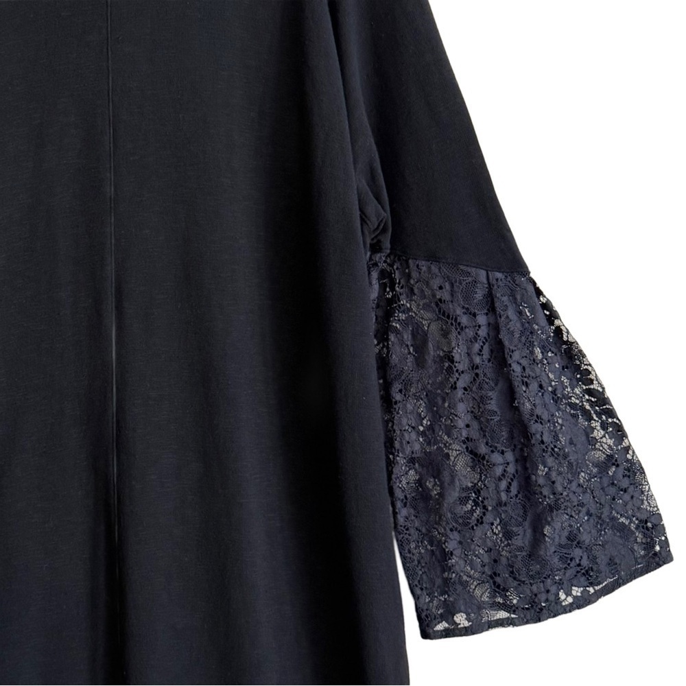 CLU Supersoft Lightweight Minimalist Stretchy Lace Flounce Sleeve Knit Dress 2 - Picture 3 of 9